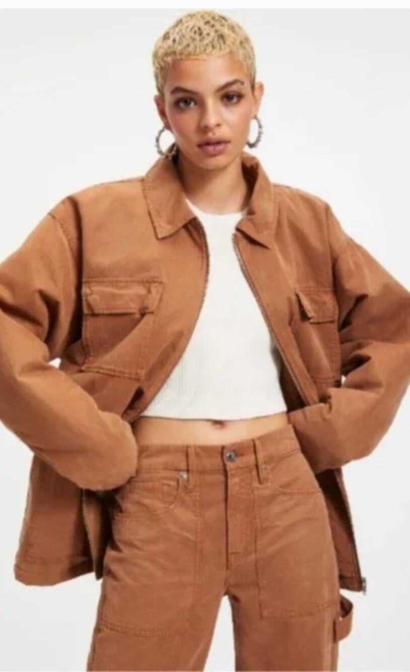 Good American Chore Dropped Shoulder Utility Jacket Rust Size 2 Medium Brown New